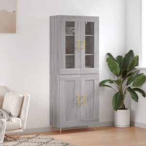vidaXL Hoge kast 69,5x34x180 cm bewerkt hout grijs sonoma eikenkleurig