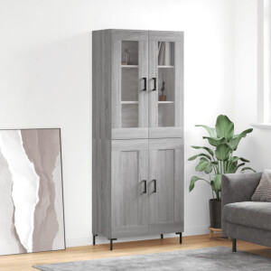 vidaXL Hoge kast 69,5x34x180 cm bewerkt hout grijs sonoma eikenkleurig