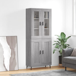 vidaXL Hoge kast 69,5x34x180 cm bewerkt hout grijs sonoma eikenkleurig