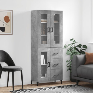 vidaXL Hoge kast 69,5x34x180 cm bewerkt hout betongrijs