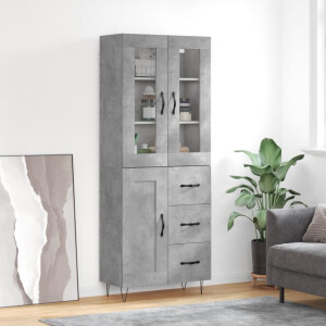 vidaXL Hoge kast 69,5x34x180 cm bewerkt hout betongrijs