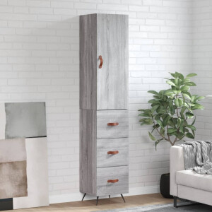 vidaXL Hoge kast 34,5x34x180 cm bewerkt hout grijs sonoma eikenkleurig