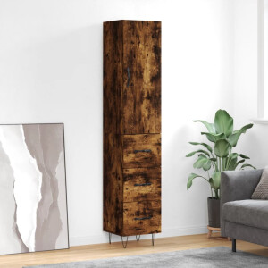 vidaXL Hoge kast 34,5x34x180 cm bewerkt hout gerookt eikenkleurig