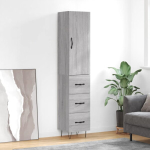 vidaXL Hoge kast 34,5x34x180 cm bewerkt hout grijs sonoma eikenkleurig