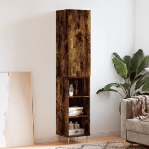 vidaXL Hoge kast 34,5x34x180 cm bewerkt hout gerookt eikenkleurig