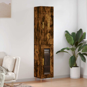 vidaXL Hoge kast 34,5x34x180 cm bewerkt hout gerookt eikenkleurig