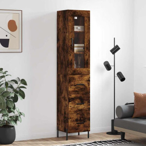 vidaXL Hoge kast 34,5x34x180 cm bewerkt hout gerookt eikenkleurig