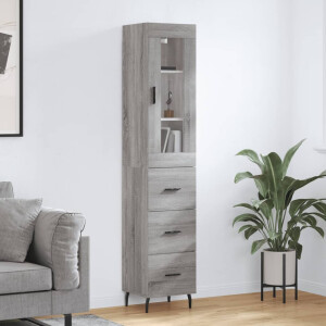 vidaXL Hoge kast 34,5x34x180 cm bewerkt hout grijs sonoma eikenkleurig
