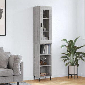 vidaXL Hoge kast 34,5x34x180 cm bewerkt hout grijs sonoma eikenkleurig