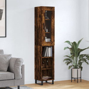 vidaXL Hoge kast 34,5x34x180 cm bewerkt hout gerookt eikenkleurig