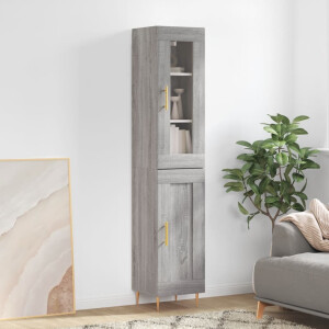 vidaXL Hoge kast 34,5x34x180 cm bewerkt hout grijs sonoma eikenkleurig