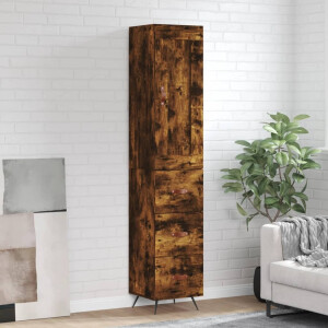 vidaXL Hoge kast 34,5x34x180 cm bewerkt hout gerookt eikenkleurig