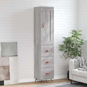 vidaXL Hoge kast 34,5x34x180 cm bewerkt hout grijs sonoma eikenkleurig