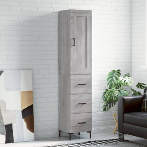 vidaXL Hoge kast 34,5x34x180 cm bewerkt hout grijs sonoma eikenkleurig