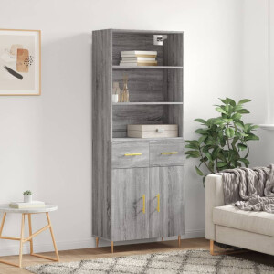 vidaXL Hoge kast 69,5x34x180 cm bewerkt hout grijs sonoma eikenkleurig