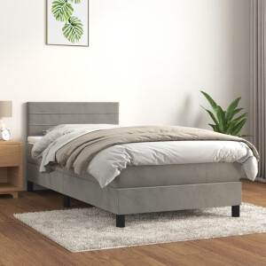vidaXL Boxspring met matras fluweel lichtgrijs 100x200 cm