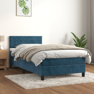 vidaXL Boxspring met matras fluweel donkerblauw 100x200 cm