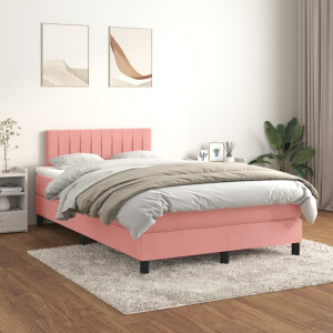 vidaXL Boxspring met matras fluweel roze 120x200 cm