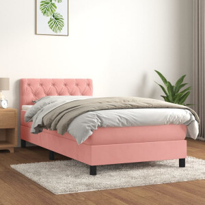 vidaXL Boxspring met matras fluweel roze 80x200 cm