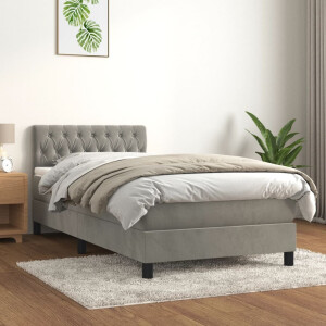 vidaXL Boxspring met matras fluweel lichtgrijs 100x200 cm