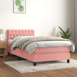 vidaXL Boxspring met matras fluweel roze 100x200 cm