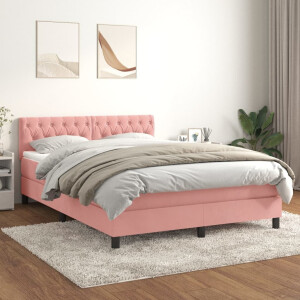vidaXL Boxspring met matras fluweel roze 140x200 cm