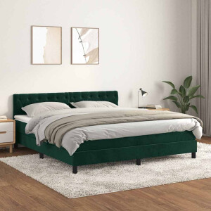 vidaXL Boxspring met matras fluweel donkergroen 160x200 cm