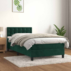vidaXL Boxspring met matras fluweel donkergroen 90x200 cm