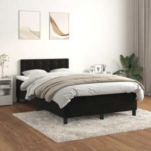 vidaXL Boxspring met matras fluweel zwart 120x200 cm