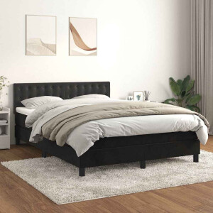 vidaXL Boxspring met matras fluweel zwart 140x190 cm
