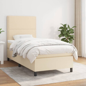 vidaXL Boxspring met matras stof crèmekleurig 90x190 cm