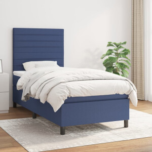 vidaXL Boxspring met matras stof blauw 100x200 cm
