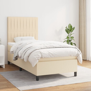 vidaXL Boxspring met matras stof crèmekleurig 80x200 cm