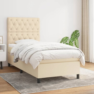 vidaXL Boxspring met matras stof crèmekleurig 80x200 cm