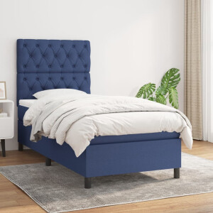 vidaXL Boxspring met matras stof blauw 80x200 cm