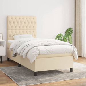 vidaXL Boxspring met matras stof crèmekleurig 90x200 cm