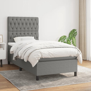 vidaXL Boxspring met matras stof donkergrijs 100x200 cm