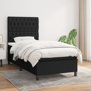 vidaXL Boxspring met matras stof zwart 100x200 cm
