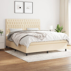 vidaXL Boxspring met matras stof crèmekleurig 180x200 cm