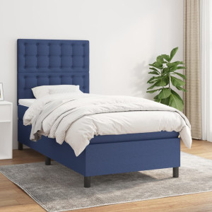 vidaXL Boxspring met matras stof blauw 100x200 cm