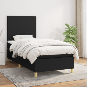 vidaXL Boxspring met matras stof zwart 100x200 cm