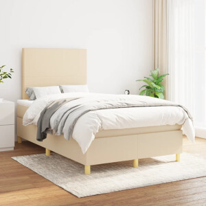 vidaXL Boxspring met matras stof crèmekleurig 120x200 cm