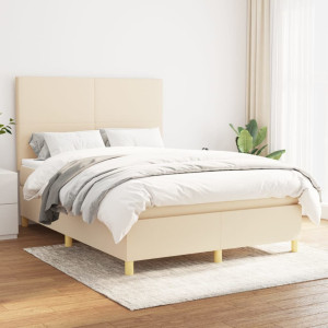 vidaXL Boxspring met matras stof crèmekleurig 140x190 cm