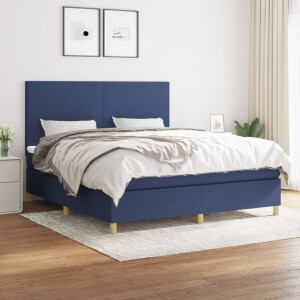 vidaXL Boxspring met matras stof blauw 180x200 cm