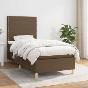 vidaXL Boxspring met matras stof donkerbruin 90x200 cm