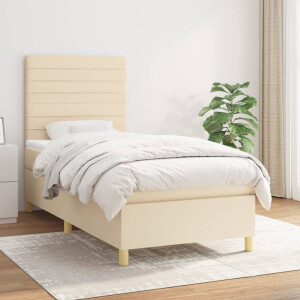 vidaXL Boxspring met matras stof crèmekleurig 90x200 cm