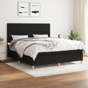 vidaXL Boxspring met matras stof zwart 180x200 cm