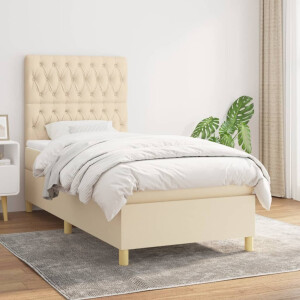 vidaXL Boxspring met matras stof crèmekleurig 90x190 cm
