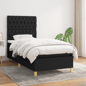 vidaXL Boxspring met matras stof zwart 100x200 cm
