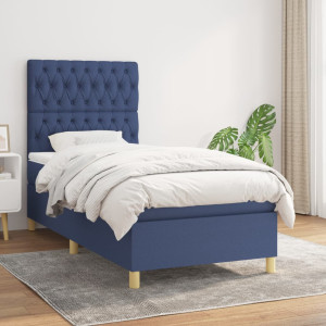 vidaXL Boxspring met matras stof blauw 100x200 cm